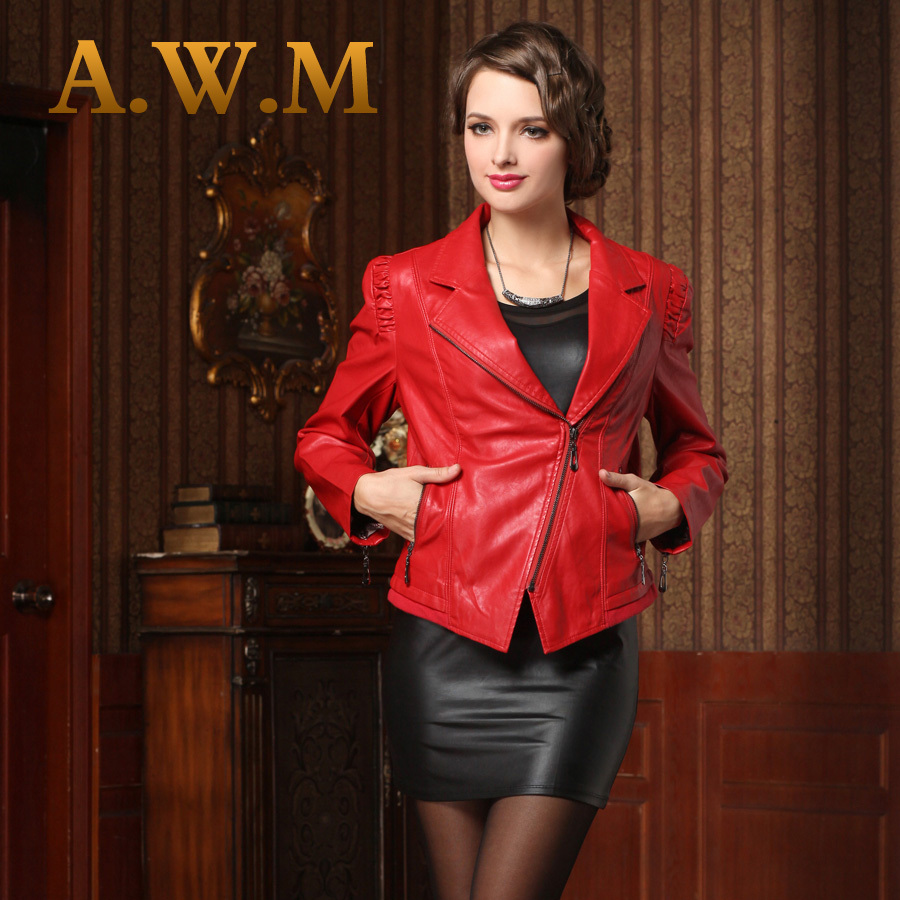 2012 fashion autumn women's leather clothing short design large lapel water washed leather coat oblique zipper PU jacket