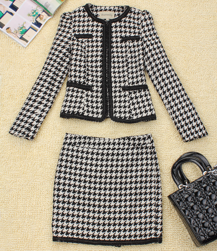 2012 fashion autumn women's noble elegant houndstooth woolen cloth set dress formal fashion short skirt outerwear