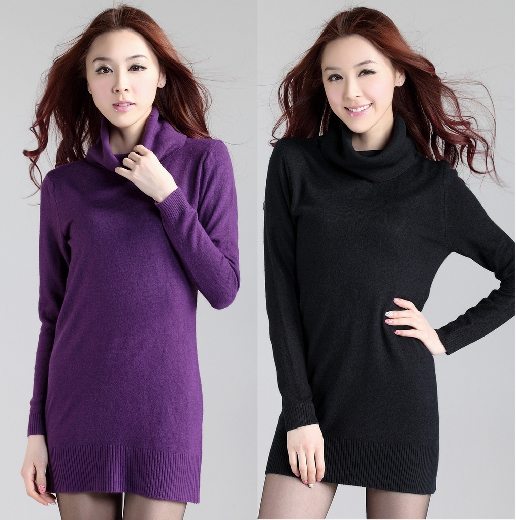 2012 fashion bag medium-long candy color turtleneck turn-down collar long-sleeve basic shirt sweater free shipping