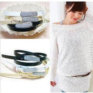 2012 Fashion Belts for Women Buckle Rectangle Long Metal Diamond Strap Leather Belt 011