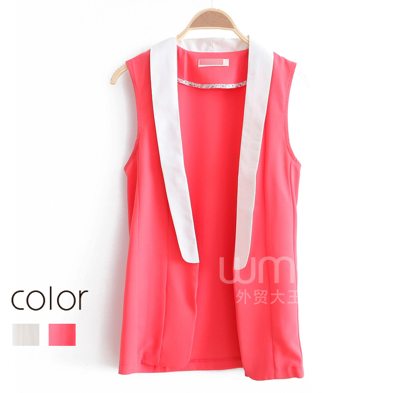 2012 fashion brief suit collar sleeveless chiffon long patchwork women's design vest cardigan ww2542