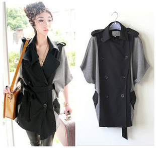 2012 fashion british style handsome batwing sleeve medium-long poncho double breasted trench outerwear female