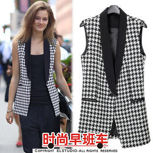 2012 fashion classic houndstooth sleeveless slim medium-long vest female jk837