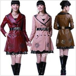 2012 fashion classic women windbreaker autumn winter hot-selling lace printed paillette long coat with belt  free shipping B0458