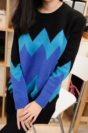 2012 fashion color block decoration o-neck long-sleeve sweater