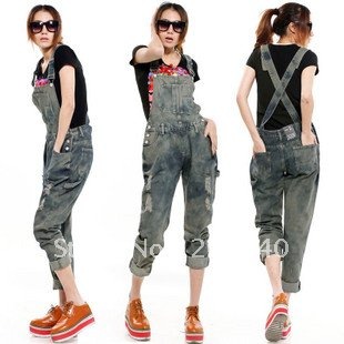 2012 Fashion Denim Lady Workwear Uniform Jean,Suspender Women's Straight Coveralls,Casual Gallus Jumpsuit Trousers