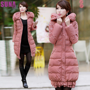 2012 Fashion design medium-long slim style lace decoration down coat jacket down garment