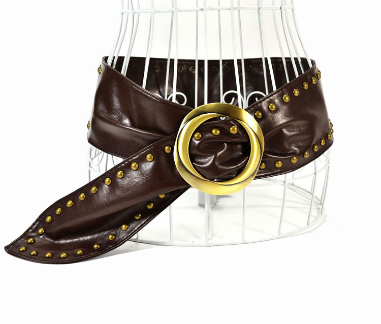 2012 Fashion double rivet soft leather personalized wide belt women's drawing round buckle strap