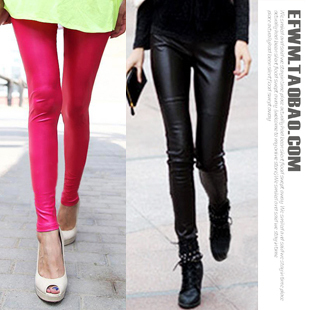 2012 fashion elastic tight fitting female matt faux leather pants faux leather skinny pants legging pants pencil pants