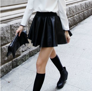 2012 Fashion,Elastic waist skirt,Short skirt,Pleated skirt pleated,Half-length leather skirt,Free Shipping  11