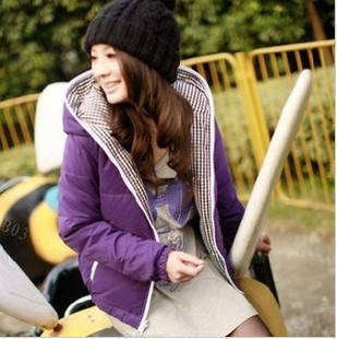 2012 fashion elegant casual purple plaid reversible thickening cardigan wadded jacket cotton-padded jacket