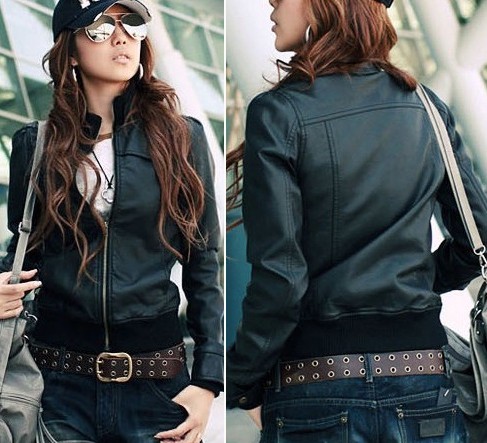 2012 fashion elegant classic all-match women's PU soft leather clothing outerwear stand collar leather jacket outerwear