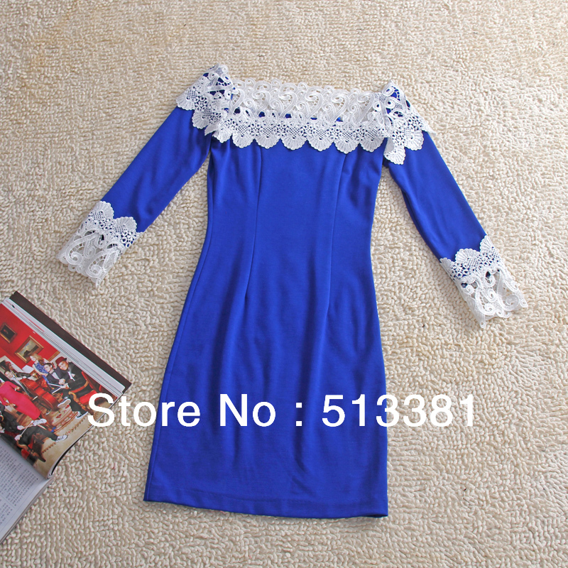 2012 Fashion European and American Style Long Sleeve Sexy Strapless Lace Dress Knitting Slim Lady Dress Free Shipping