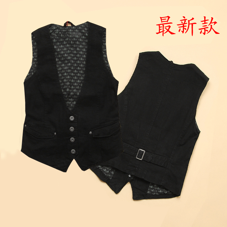 2012 fashion fashionable denim black vest female summer casual waistcoat slim vest style small vest