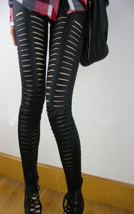 2012 fashion female slim double hole cotton matte faux leather legging ankle length trousers