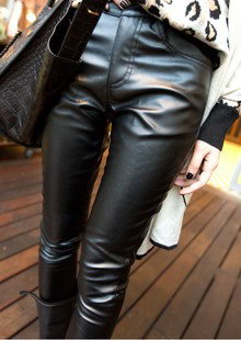 2012 fashion fleece slim leather pants boot cut jeans women's