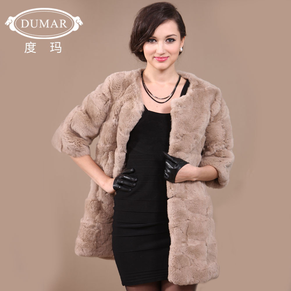 2012 fashion free shipping rabbit leather and fur overcoat medium-long size