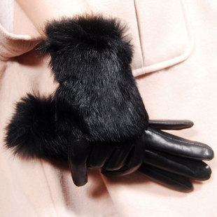 2012 fashion full leather fur gloves sheepskin rabbit fur gloves thickening winter thermal gloves