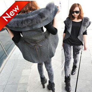 2012 fashion fur collar cardigan vest outerwear long design cape vest outerwear