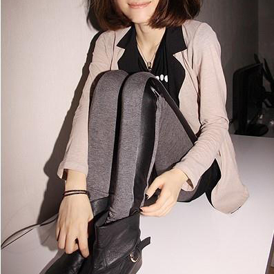 2012 fashion grey color block decoration ankle length trousers tight leather patchwork legging