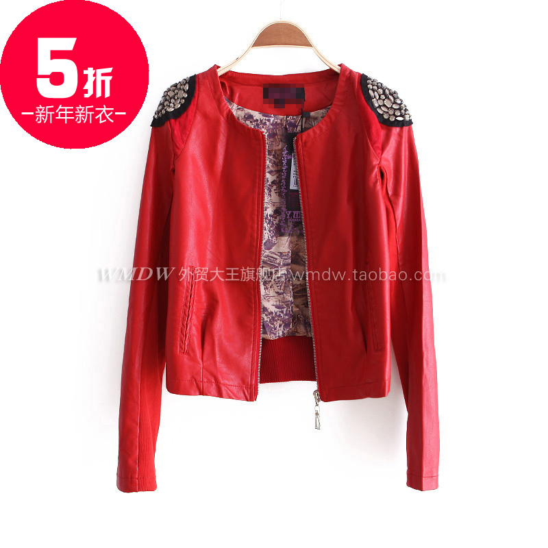 2012 fashion handsome rhinestone epaulet zipper decoration style slim leather clothing coat ww2645