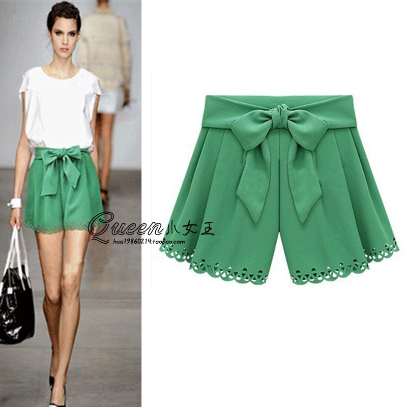 2012 fashion high waist bow cutout slim all-match shorts