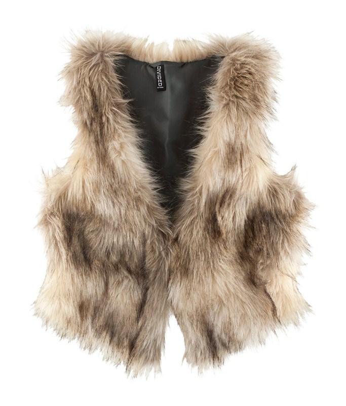 2012 fashion hm beige fur vest fur vest fastener satin liner