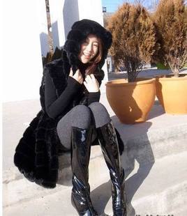 2012 fashion hooded elastic waist faux fur coat medium-long vest outerwear ,Free shipping