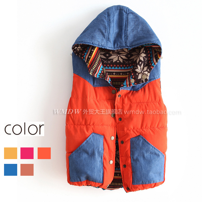 2012 fashion hooded reversible coat wadded jacket vest vest female ww2675