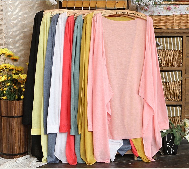 2012 fashion  knitted slub cotton women's long sleeve shawl cardigan outerwear thin anti sun tops 2012 summer new