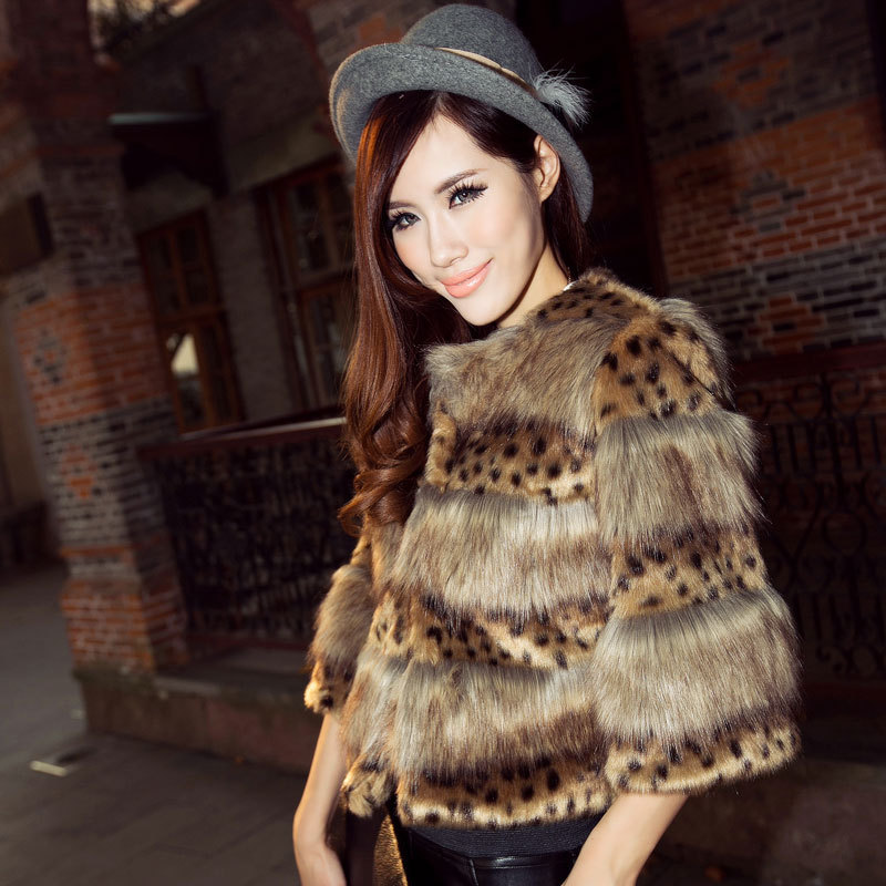 2012 fashion ladies elegant leopard print sexy slim fur coat female short design