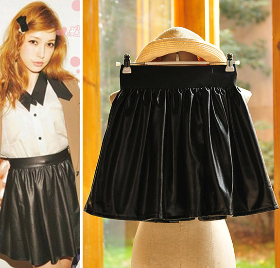 2012 fashion leather bust skirt short skirt elastic black small leather skirt