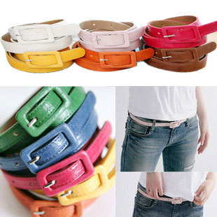 2012 Fashion Leather square Belt For Women Ladies Square Buckle Candy Color Thin Belts,kc981