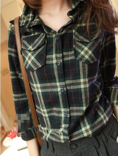 2012 fashion lengthen edition polychromatic plaid shirt casual long shirt female