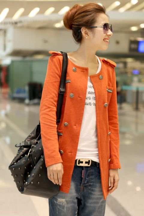 2012 Fashion Long Double-Breasted Jackets Coat For Women Autumn, Gray Blue Orange Free Shipping