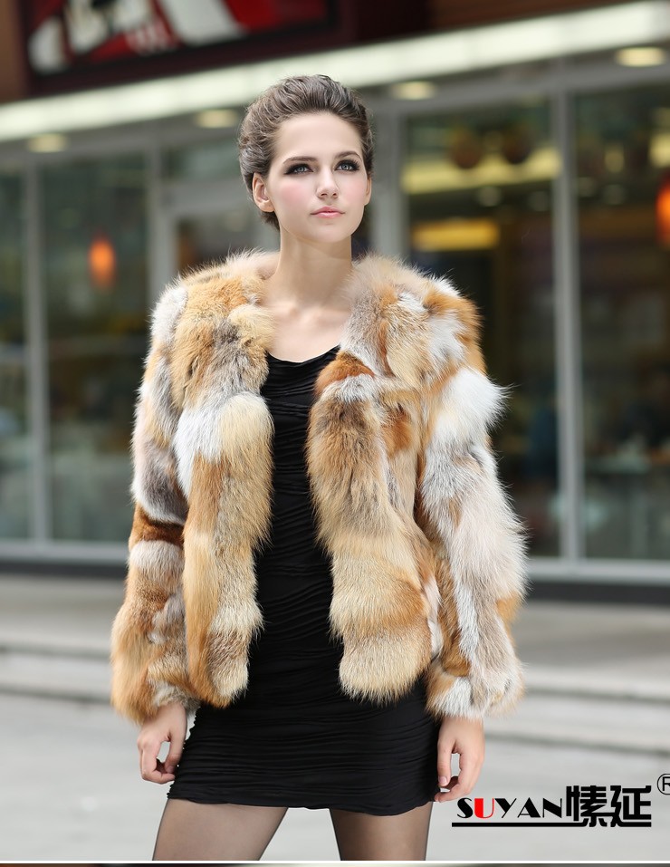 2012 Fashion Luxuriou Women Winter 100%Genuine Real Fox Fur Coat Long Sleeve Outerwear 4 Size Free Shipping