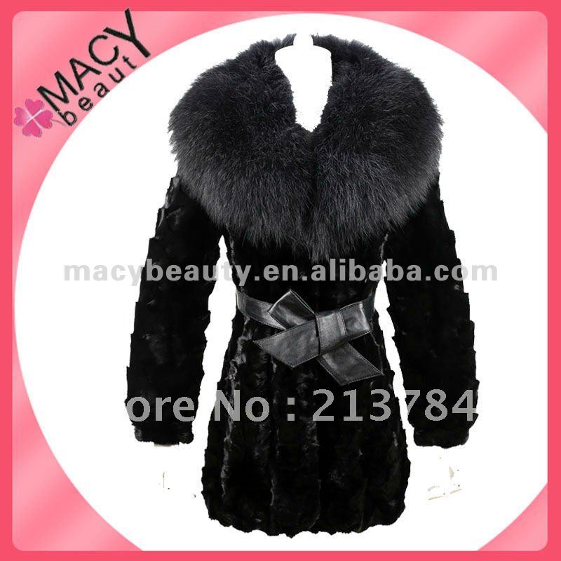 2012 fashion mink fur coat with big raccoon dog fur collar CF-1036