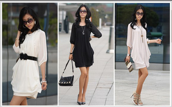 2012 Fashion New 3 color choose  ladies' Graceful Gentlewomanly Sleeve Chiffon Dress Free shipping LS0048