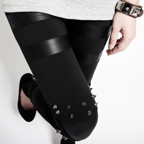 2012 fashion new arrival pants ankle length legging faux leather trousers rivet punk patchwork trend