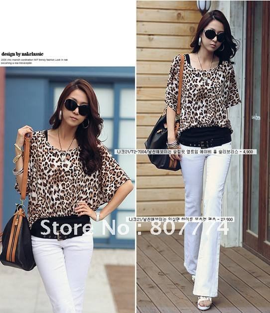 2012 fashion new free shopping Batwing sleeve chiffon blouse korean off shoulder top