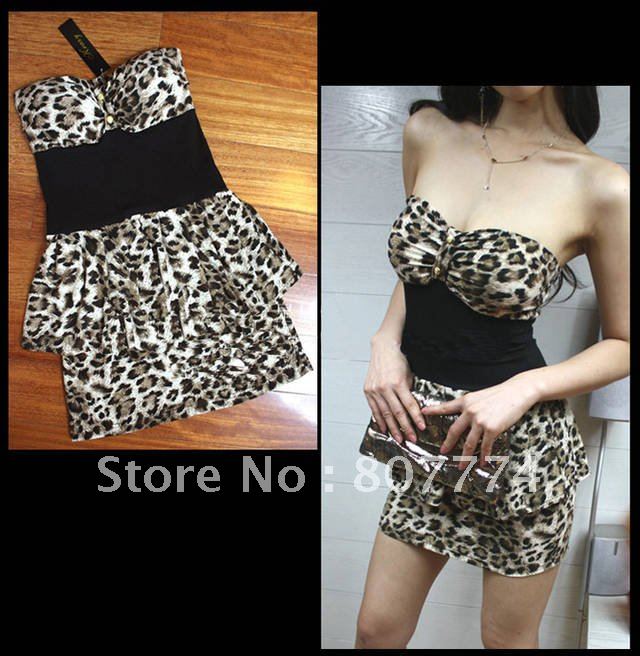 2012 fashion new free shopping fitted low-cut leopard sexy Mini Bodycon Clubwear Dress chest wrapped