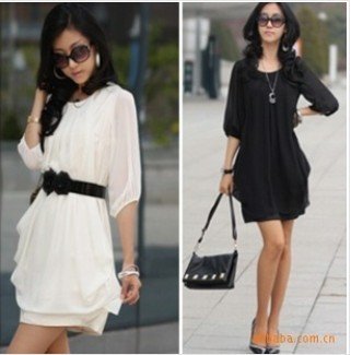 2012 Fashion New ladies' Graceful Gentlewomanly Sleeve Chiffon Dress Free  shipping