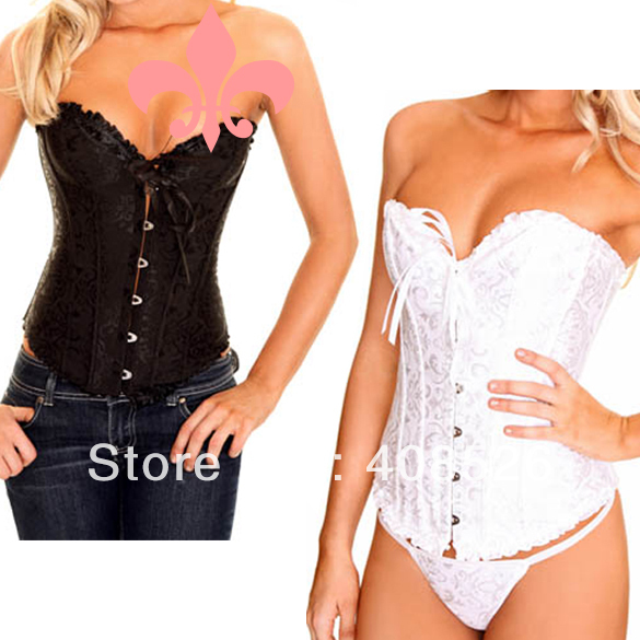 2012 Fashion New Sexy Lace up Steel Bustier G-String Corset Lingerie Underwear Sleepwear white3106