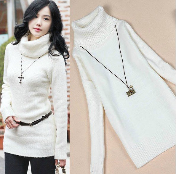 2012 Fashion New Women Long-sleeve pure color Sweater Turtleneck Thicken Warm for Winter 4 COLORS W564 Free shipping