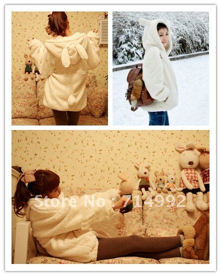 2012 Fashion New woolen Bear or Rabbit with a hood  overcoat outerwear