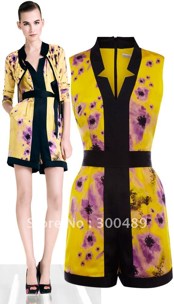 2012 fashion new YELLOW FLORAL PLAYSUIT