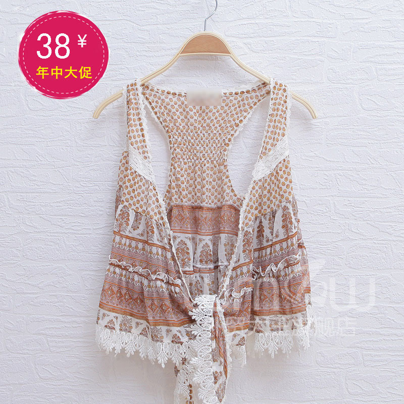 2012 fashion noble elegant all-match vintage lace decoration chiffon vest ww634