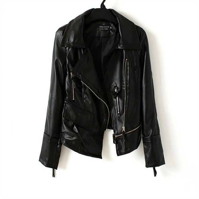 2012 fashion normic cool slim short design motorcycle paragraph oblique zipper PU outerwear women's leather clothing