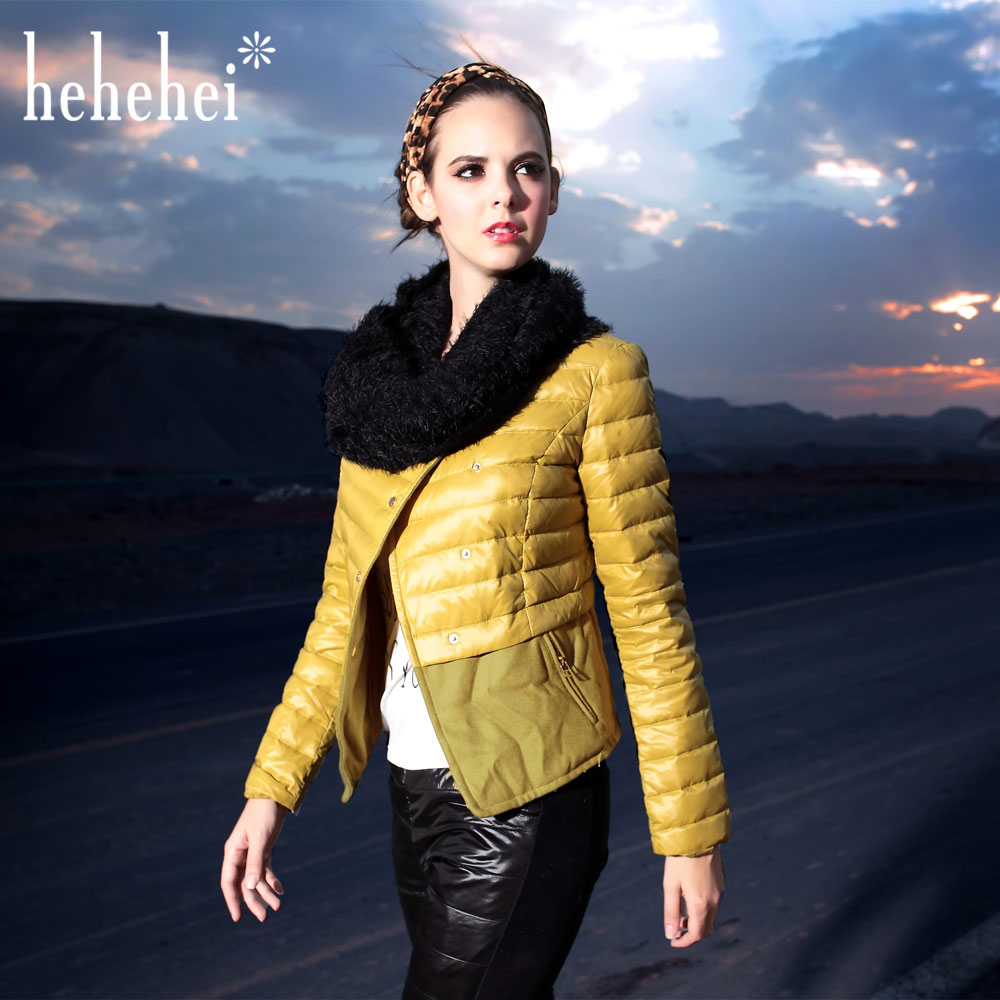 2012 fashion o-neck woolen patchwork outerwear slim short design down coat female