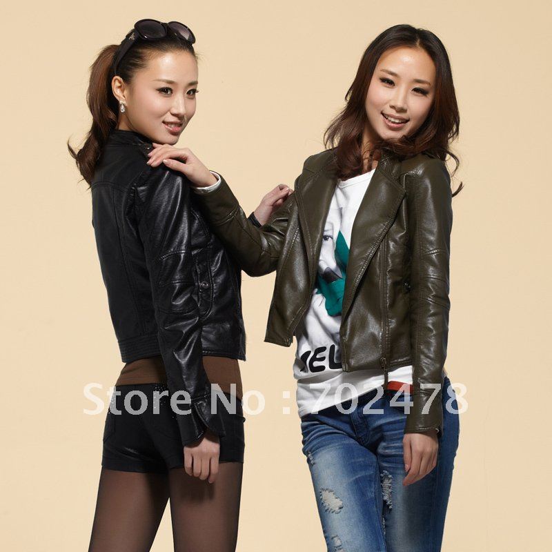 2012 fashion outerwear motorcycle leather jacket outerwear short design plus size women PU free shipping dropship jackets